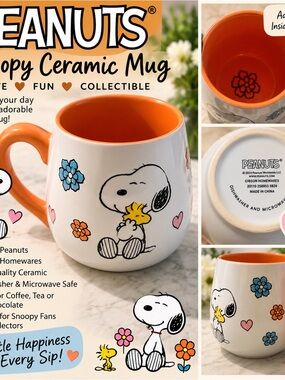Peanuts Snoopy & Woodstock Floral Ceramic Mug Orange Gibson Homewares 2024